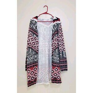 Chicos 3 Womens 16 Duster Cardigan Open Front Geometric Aztec Southwest Office